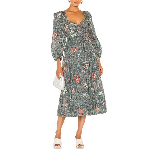 Ulla Johnson Kemala Midi Dress US 4 Malachite Floral Print Milkmaid Celebrity - Picture 15 of 16